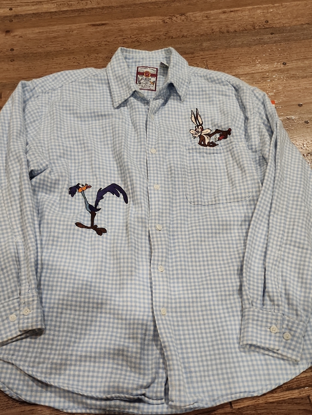 Vintage Warner Bros. Light Blue Gingham Button-Down Shirt